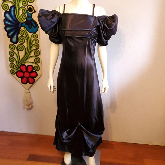 Vintage Dresses & Skirts - Vintage 30s Inky Black Satin Gown
